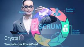  Presentation with scrum - Presentation theme featuring businesswoman-in-scrum-agile-method background and a ocean colored foreground