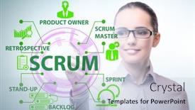  Presentation with scrum - Amazing presentation having businesswoman-in-scrum-agile-method backdrop and a light blue colored foreground