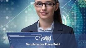  Presentation with stock trading - Colorful PPT theme enhanced with businesswoman-in-stock-exchange-trading backdrop and a ocean colored foreground