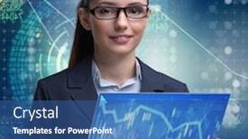  Presentation with stock trading - Slide set featuring businesswoman-in-stock-exchange-trading background and a ocean colored foreground