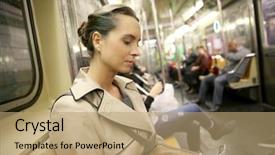  Presentation with text message - Presentation enhanced with businesswoman in subway reading message background and a coral colored foreground