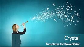  Presentation with crime thriller suit and tie - Presentation design enhanced with businesswoman in suit proclaiming something background and a  colored foreground