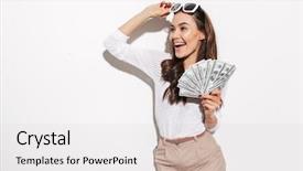  Presentation with asian - Presentation consisting of businesswoman in sunglasses showing money background and a light gray colored foreground