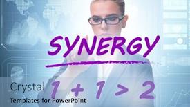 Presentation with synergy - Presentation theme featuring businesswoman-in-synergy-business-concept background and a light blue colored foreground