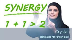  Presentation with synergy - Slides having businesswoman-in-synergy-business-concept background and a  colored foreground