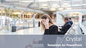  Presentation with mission - Presentation design with businesswoman-in-the-airport-using background and a gray colored foreground