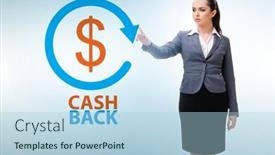  Presentation with cash - PPT theme consisting of businesswoman-in-the-cash-back background and a light blue colored foreground