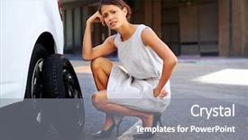  Presentation with tire - Presentation theme enhanced with businesswoman in the city background and a gray colored foreground