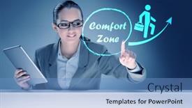  Presentation with stepping - Colorful presentation design enhanced with businesswoman-in-the-concept backdrop and a teal colored foreground