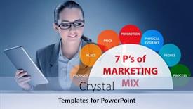  Presentation with marketing - Slide deck consisting of businesswoman-in-the-concept background and a light blue colored foreground