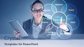  Presentation with marketing - Beautiful slide set featuring businesswoman-in-the-concept backdrop and a  colored foreground