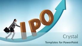  Presentation with initial public offering - Presentation design featuring businesswoman-in-the-initial-public background and a light blue colored foreground