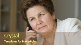  Presentation with phone - Presentation featuring businesswoman in the office on a phone background and a tawny brown colored foreground