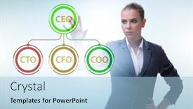  Presentation with organisation - PPT theme consisting of businesswoman-in-the-organisation-chart background and a light blue colored foreground