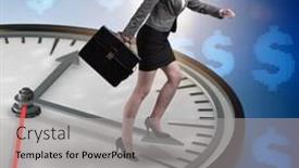  Presentation with management - PPT theme having businesswoman in time management concept background and a light gray colored foreground