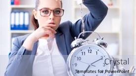  Presentation with management - Audience pleasing theme consisting of businesswoman-in-time-management-concept backdrop and a light blue colored foreground