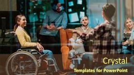  Presentation with agree - PPT theme having businesswoman-in-wheelchair-having-business background and a tawny brown colored foreground