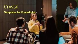  Presentation with agree - Presentation theme enhanced with businesswoman-in-wheelchair-having-business background and a tawny brown colored foreground