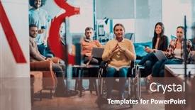  Presentation with agree - PPT theme enhanced with businesswoman-in-wheelchair-having-business background and a violet colored foreground