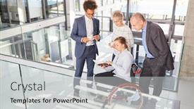  Presentation with planning - Slides with businesswoman-in-wheelchair-makes-appointment background and a light gray colored foreground