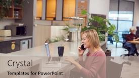  Presentation with wheelchair - Cool new presentation design with businesswoman-in-wheelchair-making-phone backdrop and a coral colored foreground