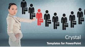  Presentation with big group people - Beautiful slide set featuring businesswoman interacting and choosing a person from group of people icons backdrop and a ocean colored foreground