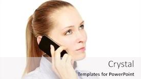  Presentation with phone - PPT layouts with businesswoman-is-holding-mobile-phone background and a sky blue colored foreground