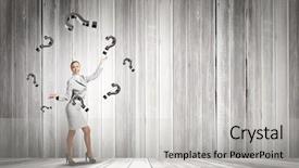  Presentation with finance question - Beautiful PPT layouts featuring businesswoman juggling with question mark backdrop and a light gray colored foreground