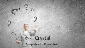  Presentation with juggling - Cool new presentation theme with businesswoman juggling with question mark backdrop and a light gray colored foreground