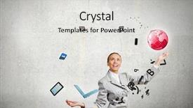  Presentation with juggling - PPT theme enhanced with young pretty businesswoman juggling with white balls background and a light gray colored foreground
