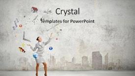  Presentation with juggling - Presentation theme featuring women career inspiration - young pretty businesswoman juggling background and a light gray colored foreground