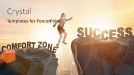  Presentation with cliff - PPT layouts enhanced with businesswoman-jumping-over-cliff background and a lemonade colored foreground