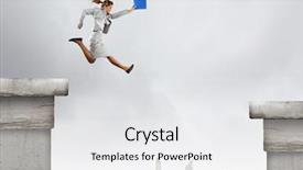  Presentation with gap - Slide set featuring businesswoman jumping over gap risk background and a  colored foreground