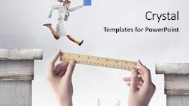  Presentation with gap - Presentation featuring businesswoman jumping over gap risk background and a white colored foreground
