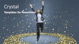  Presentation with circle - Presentation theme enhanced with businesswoman-jumps-happily background and a ocean colored foreground