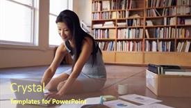  Presentation with floor plan - Colorful PPT layouts enhanced with businesswoman-laying-documents-on-floor backdrop and a violet colored foreground