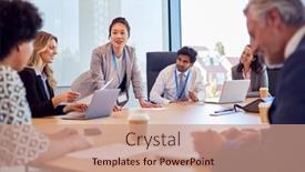  Presentation with multi cultural - Slides enhanced with businesswoman-leading-multi-cultural-business background and a coral colored foreground