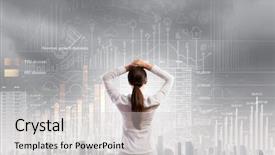  Presentation with sales strategy - Theme consisting of businesswoman looking at business strategy background and a light gray colored foreground