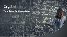  Presentation with statistics - PPT theme with businesswoman looking at chalk background and a  colored foreground
