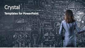  Presentation with statistics - Slide deck featuring businesswoman looking at chalk background and a  colored foreground