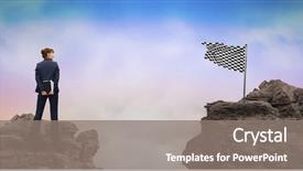  Presentation with composite - Amazing slide deck having businesswoman looking at checked flag backdrop and a gray colored foreground