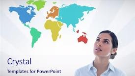  Presentation with serial killer colorful 3d - Audience pleasing theme consisting of businesswoman looking at colorful map backdrop and a sky blue colored foreground