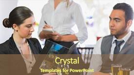  Presentation with restaurant menu - Beautiful theme featuring businesswoman looking at menu in restaurant backdrop and a tawny brown colored foreground