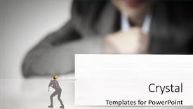  Presentation with woman engineer - PPT theme featuring businesswoman looking at miniature of woman engineer background and a white colored foreground