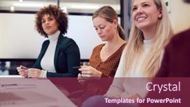  Presentation with phone - Presentation theme having businesswoman-looking-at-mobile-phone background and a violet colored foreground