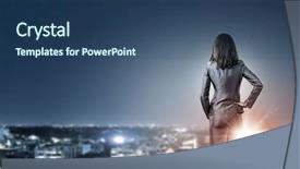  Presentation with night sky plane view - Audience pleasing slide set consisting of businesswoman looking at night city backdrop and a ocean colored foreground