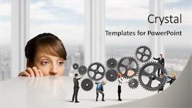  Presentation with under construction - Beautiful PPT layouts featuring construction gear - businesswoman looking backdrop and a white colored foreground