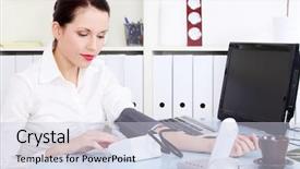  Presentation with blood pressure - Presentation having businesswoman measuring her blood pressure background and a lemonade colored foreground