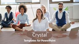 Presentation with coworkers - PPT layouts consisting of businesswoman-meditating-at-work-group background and a violet colored foreground