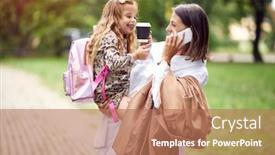 Presentation with mom daughter - Beautiful presentation theme featuring businesswoman-mom-and-daughter-walking backdrop and a coral colored foreground